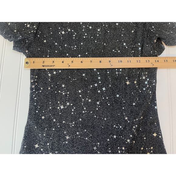 NWT MANGOPOP Collection SHEER Black Silver Stars Top Short Sleeve NYE - Size XL - Picture 6 of 8